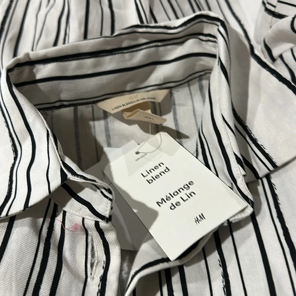 NWT H&M Linen-Blend Shirt Dress Striped